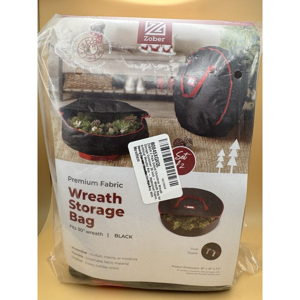 Zober 2pk 30" Black Wreath Storage Bag Set